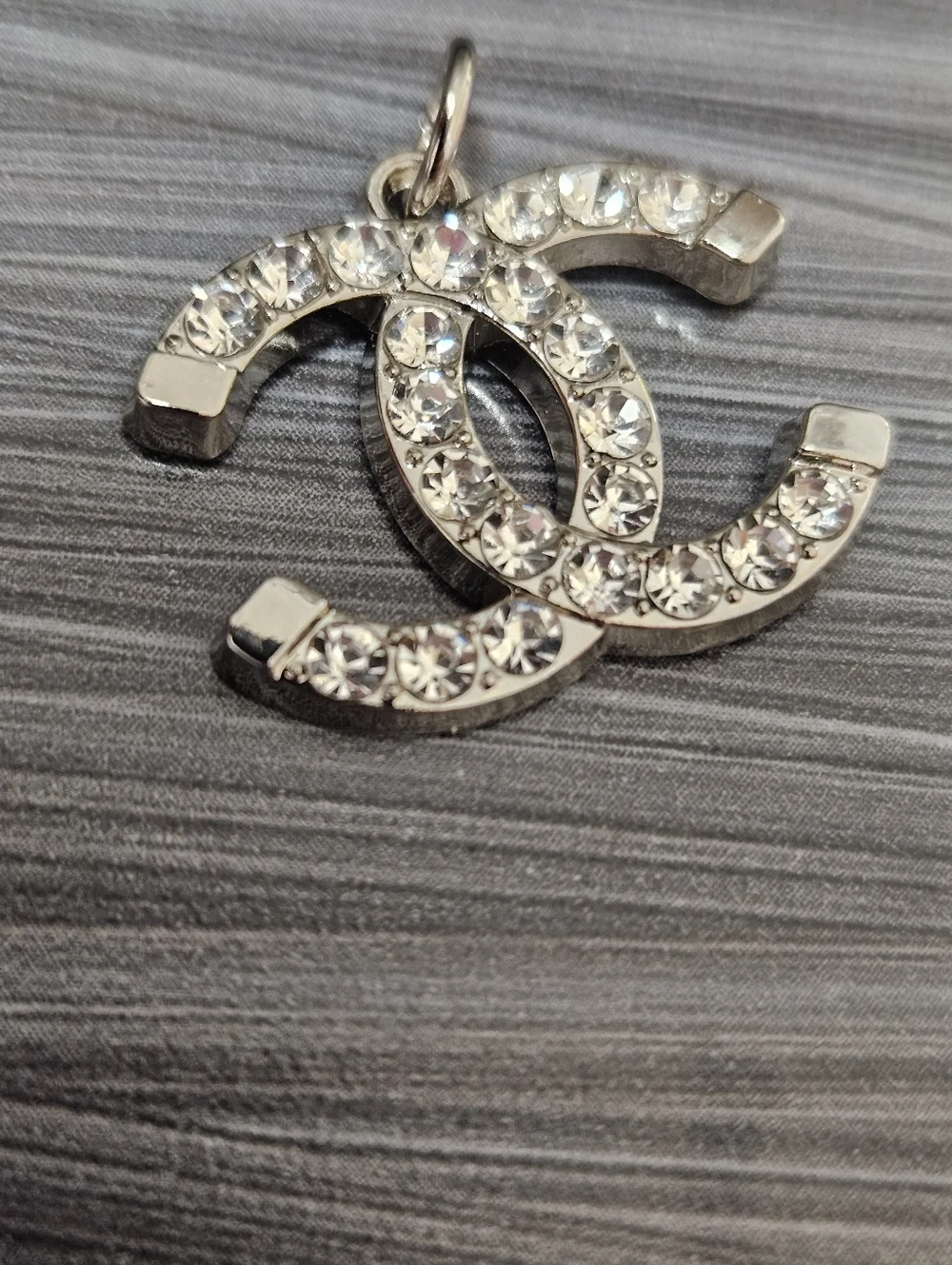 Chanel Stamped Replacement Pull Crystal-Embellished Double C Pendant In Silver